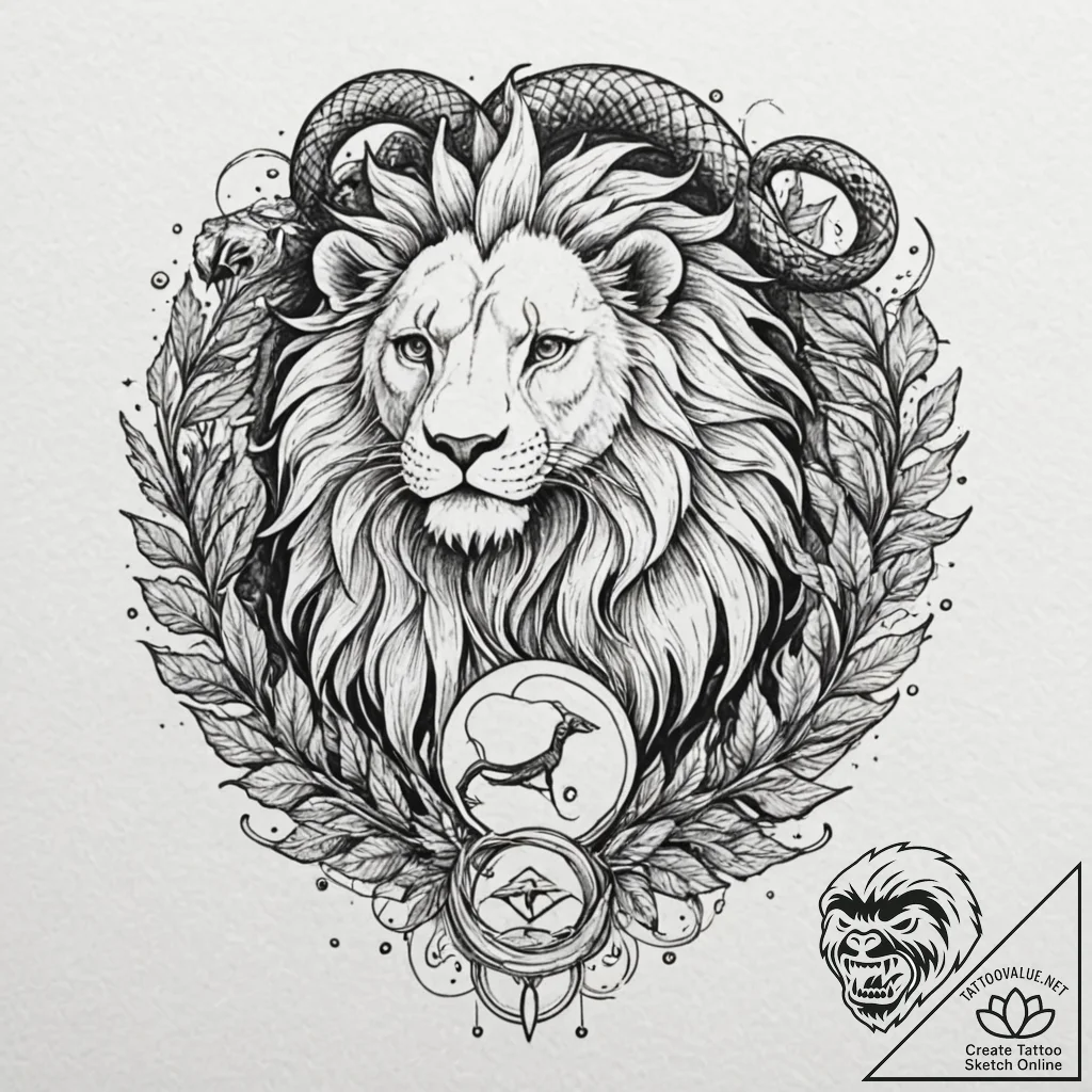 A dotwork design of a chimera, combining a li... - tattoo sketch (№1751853140_0, 07.07.2025 01:52) — tattoovalue.net