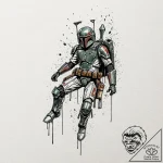11. trash polka style tattoo of boba fett in… – tattoo sketch (№1751853309_0, 07.07.2025 01:55) — tattoovalue.net