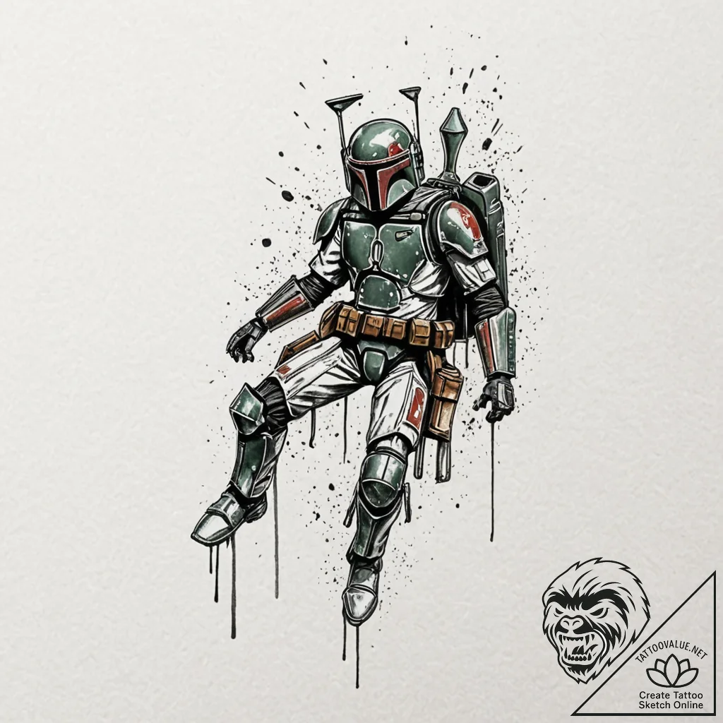11. trash polka style tattoo of boba fett in... - tattoo sketch (№1751853309_0, 07.07.2025 01:55) — tattoovalue.net