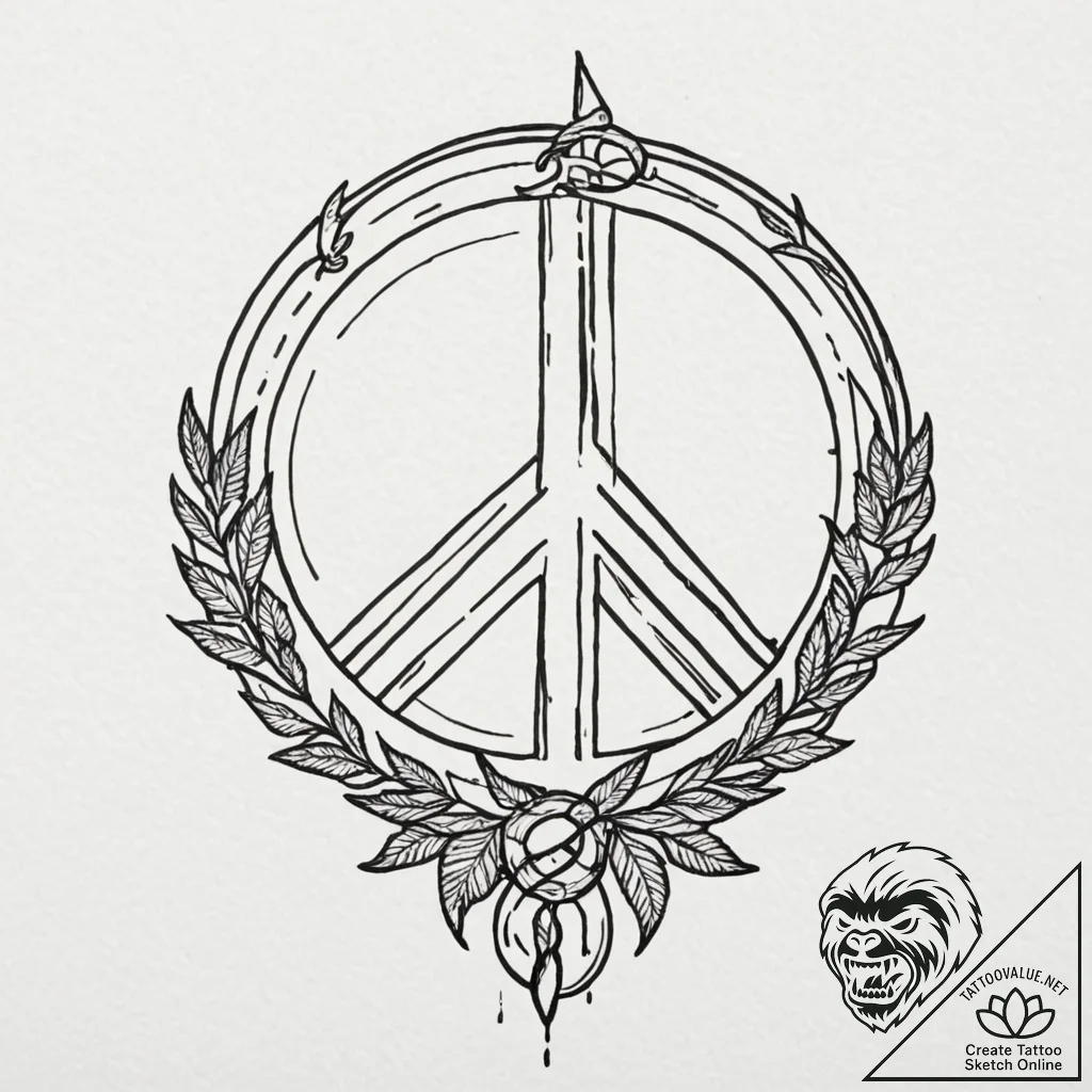 The peace symbol made from broken weapons, co... - tattoo sketch (№1751853485_0, 07.07.2025 01:58) — tattoovalue.net