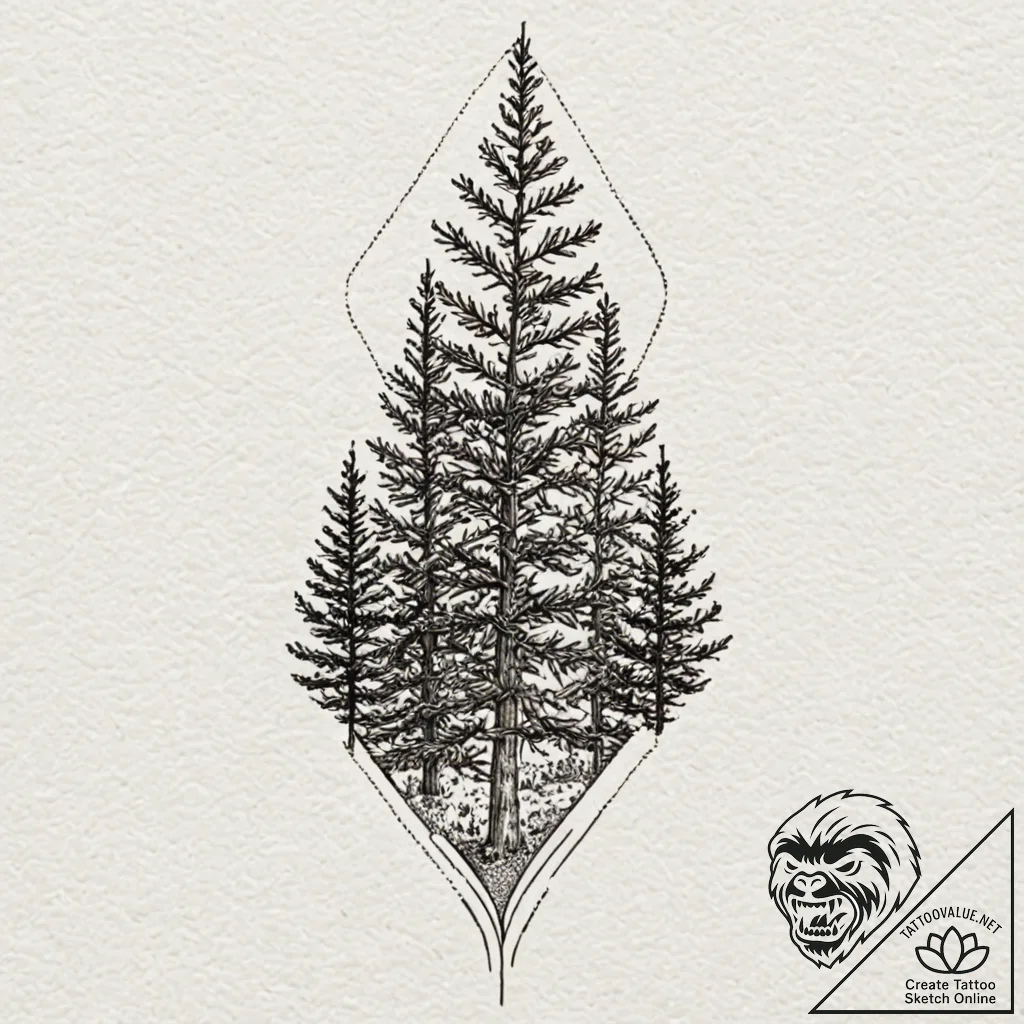 Fir trees, tattoo drawing outline, minimalist... - tattoo sketch (№1751853815_0, 07.07.2025 02:03) — tattoovalue.net