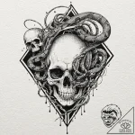 A trash polka composition of the dark mark: a… – tattoo sketch (№1751854323_0, 07.07.2025 02:12) — tattoovalue.net