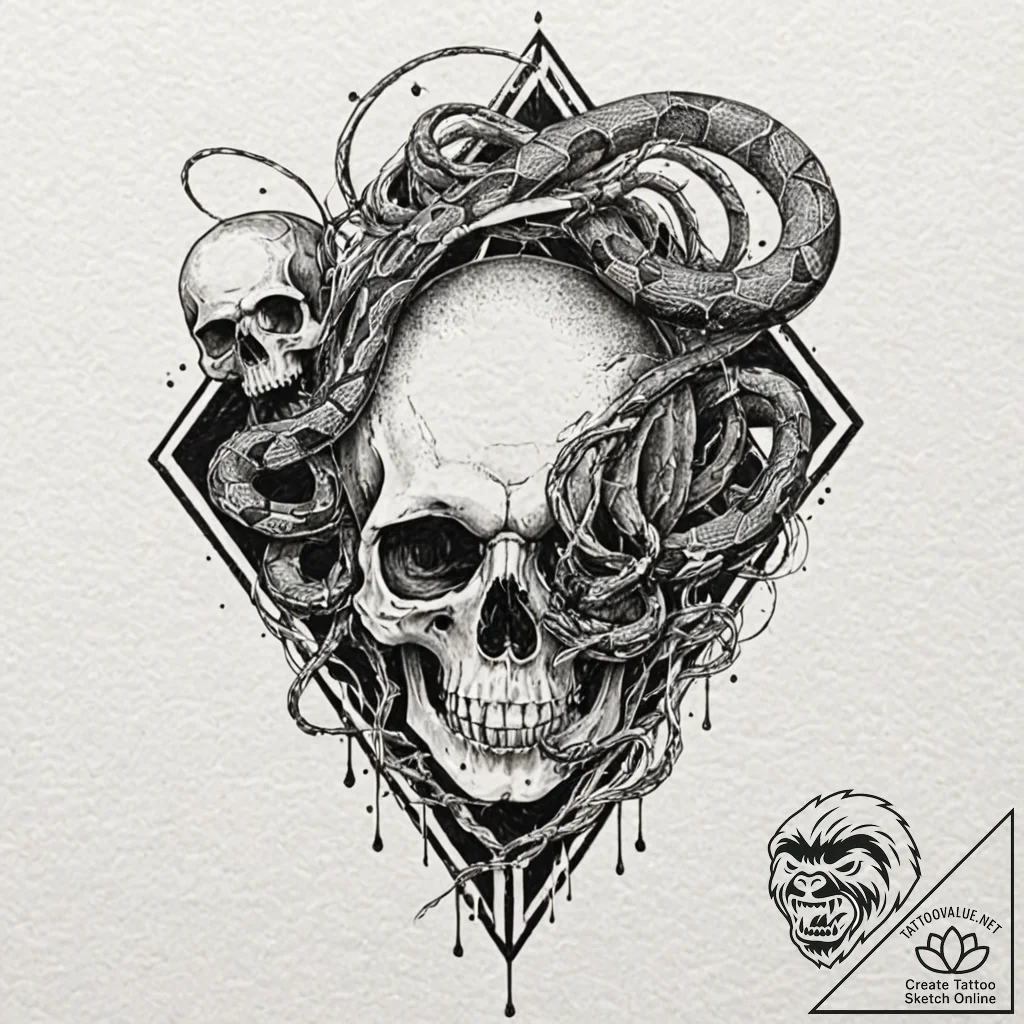 A trash polka composition of the dark mark: a... - tattoo sketch (№1751854323_0, 07.07.2025 02:12) — tattoovalue.net