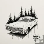 A graphic novel panel of the haunted plymouth… – tattoo sketch (№1751854661_0, 07.07.2025 02:17) — tattoovalue.net