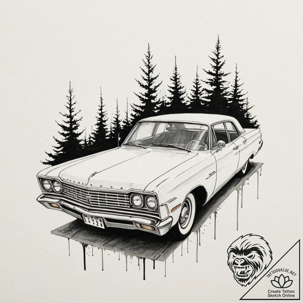 A graphic novel panel of the haunted plymouth... - tattoo sketch (№1751854661_0, 07.07.2025 02:17) — tattoovalue.net
