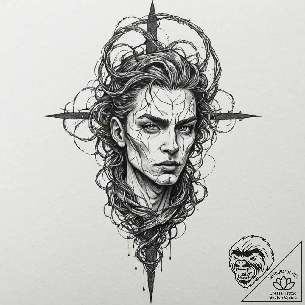 A trash polka portrait of vecna, with his gro... - tattoo sketch (№1751854745_0, 07.07.2025 02:19) — tattoovalue.net