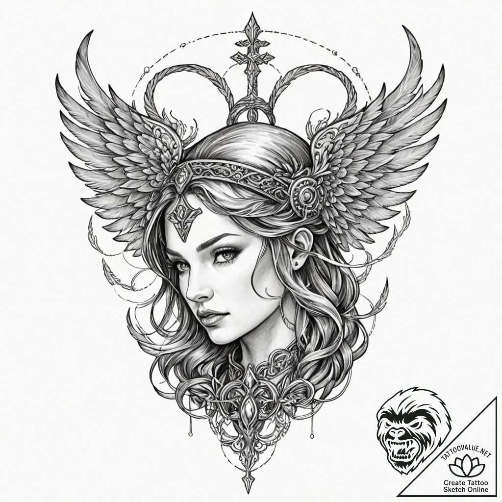 Valkyrie, tattoo sketch design, sketch tattoo... - tattoo sketch (№1751855587_0, 07.07.2025 02:33) — tattoovalue.net