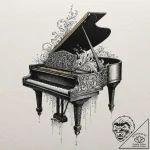 A grand piano with its keys turning into a wa… – tattoo sketch (№1751855756_0, 07.07.2025 02:35) — tattoovalue.net