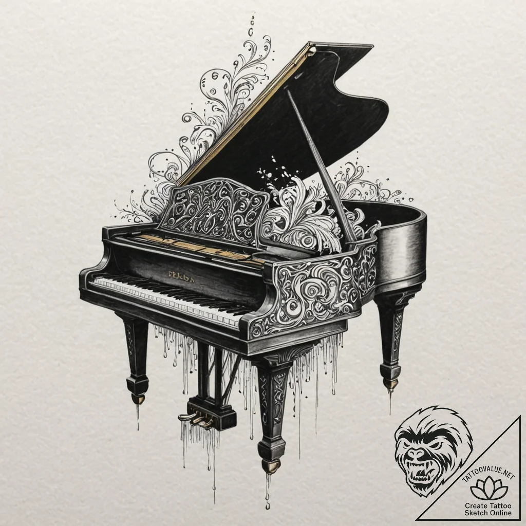 A grand piano with its keys turning into a wa... - tattoo sketch (№1751855756_0, 07.07.2025 02:35) — tattoovalue.net