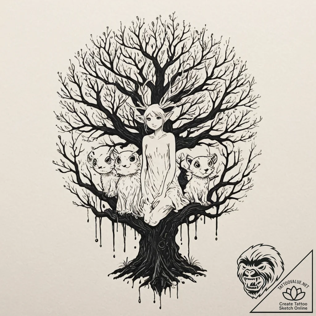 A sketch of the kodama (tree spirits) from pr... - tattoo sketch (№1751856183_0, 07.07.2025 02:43) — tattoovalue.net