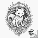 A kitsune with its nine tails, tattoo flash s… – tattoo sketch (№1751856606_0, 07.07.2025 02:50) — tattoovalue.net