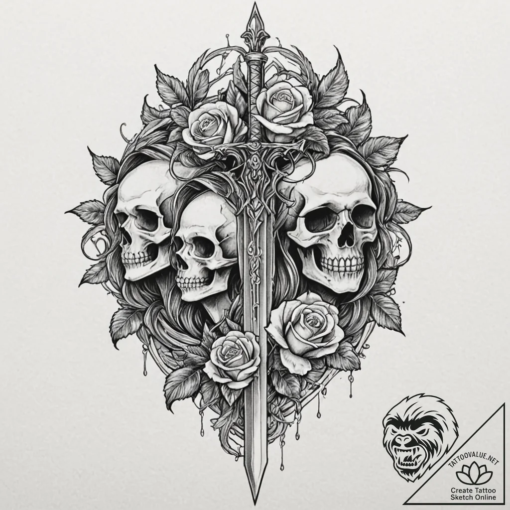 A neo-traditional tattoo of the bride's sword... - tattoo sketch (№1751856690_0, 07.07.2025 02:51) — tattoovalue.net