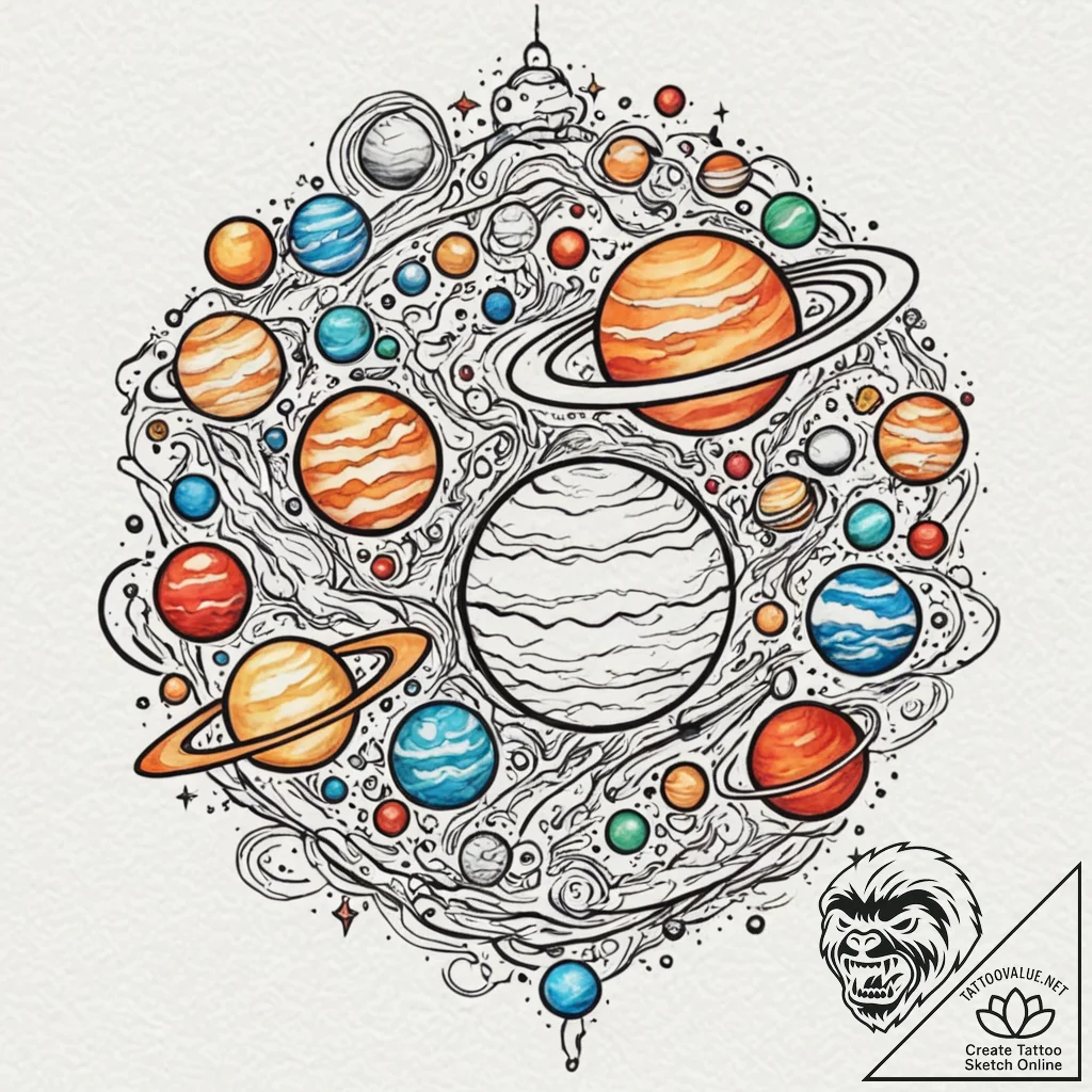 Parade of planets, tattoo sketch design, no b... - tattoo sketch (№1751856774_0, 07.07.2025 02:52) — tattoovalue.net