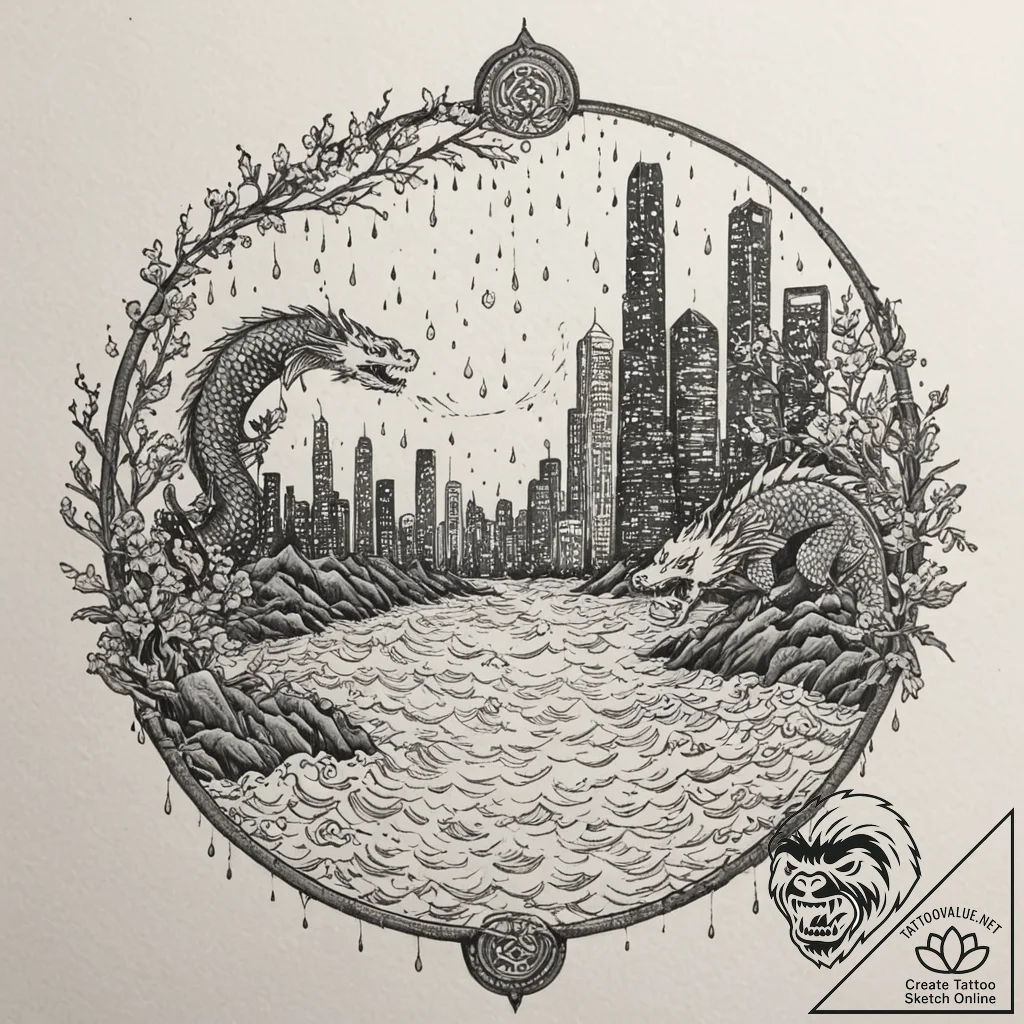 Watercolor sketch of neo-los angeles skyline... - tattoo sketch (№1751856942_0, 07.07.2025 02:55) — tattoovalue.net
