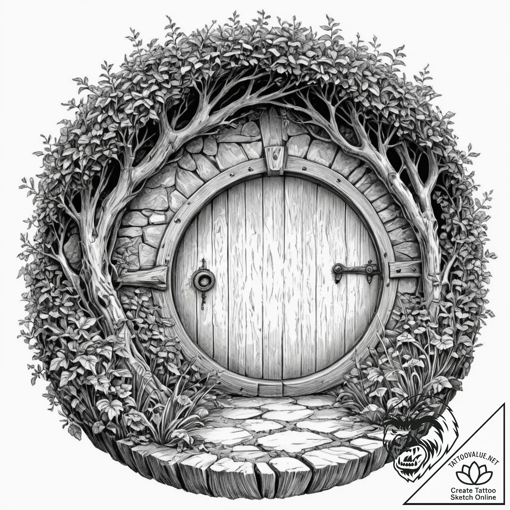 A sketch of the hobbit hole door of bag end.,... - tattoo sketch (№1751857452_0, 07.07.2025 03:04) — tattoovalue.net