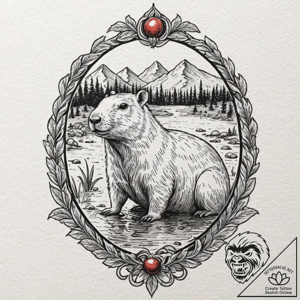A capybara chilling in a hot spring, tattoo s... - tattoo sketch (№1751857538_0, 07.07.2025 03:05) — tattoovalue.net