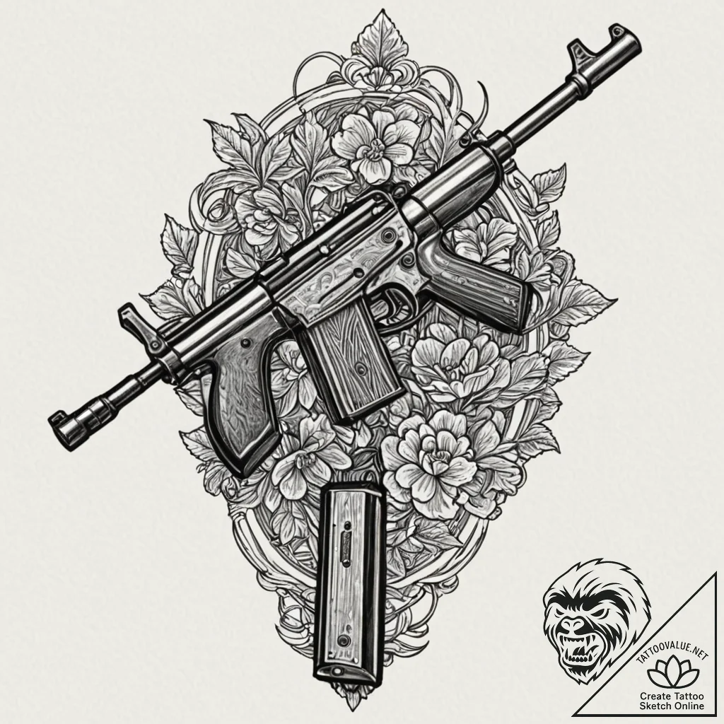 A sketch of a thompson submachine gun, the we... - tattoo sketch (№1751857879_0, 07.07.2025 03:11) — tattoovalue.net