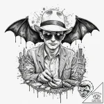 A watercolor sketch of the “bat country” scen… – tattoo sketch (№1751857964_0, 07.07.2025 03:12) — tattoovalue.net