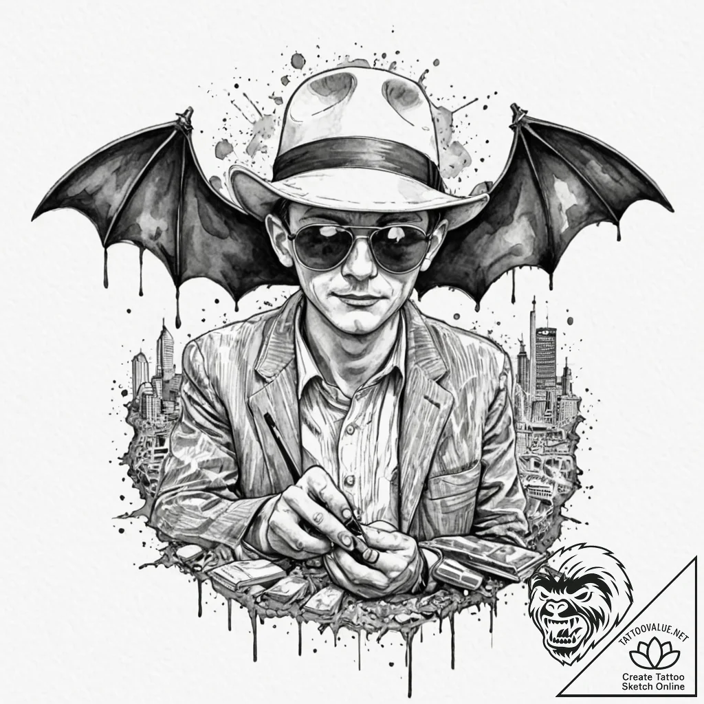 A watercolor sketch of the "bat country" scen... - tattoo sketch (№1751857964_0, 07.07.2025 03:12) — tattoovalue.net