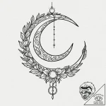 A linework tattoo of the crescent moon wand f… – tattoo sketch (№1751858476_0, 07.07.2025 03:21) — tattoovalue.net