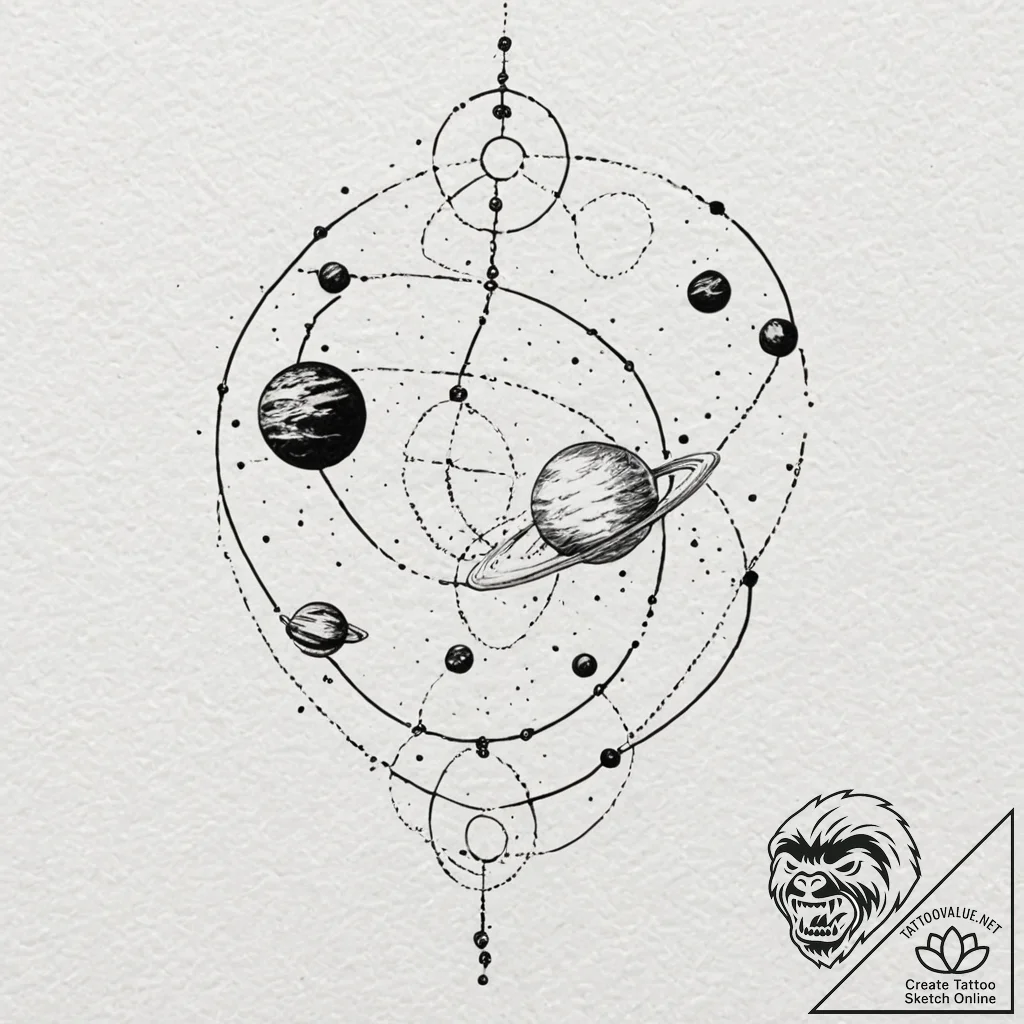 A dotwork tattoo of the galaxy map with key p... - tattoo sketch (№1751858560_0, 07.07.2025 03:22) — tattoovalue.net
