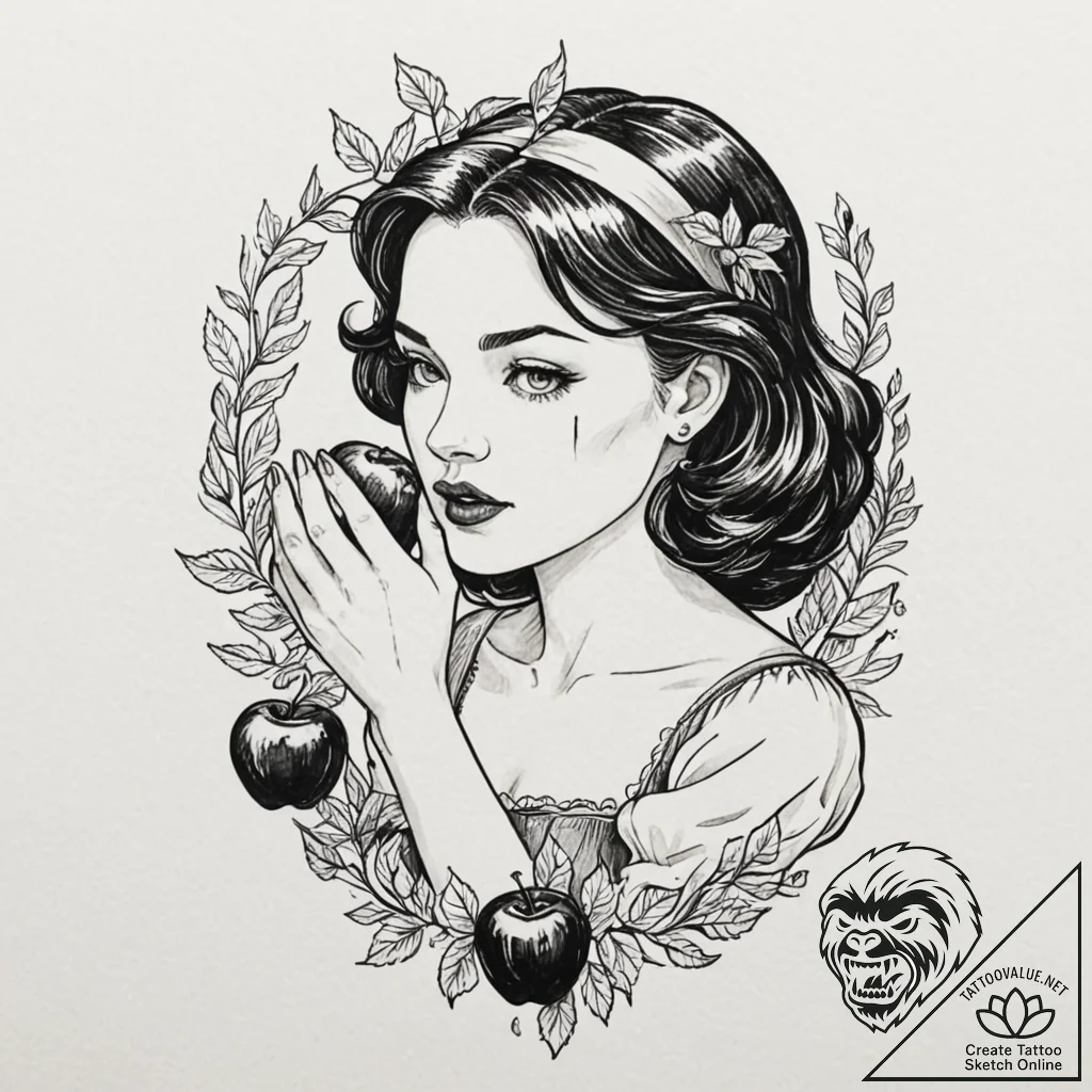 A trash polka tattoo of snow white holding a... - tattoo sketch (№1751858726_0, 07.07.2025 03:25) — tattoovalue.net