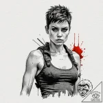 A graphic sketch of furiosa with her war rig… – tattoo sketch (№1751859623_0, 07.07.2025 03:40) — tattoovalue.net