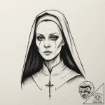 A linework tattoo of the valak demon nun from… – tattoo sketch (№1751859710_0, 07.07.2025 03:41) — tattoovalue.net