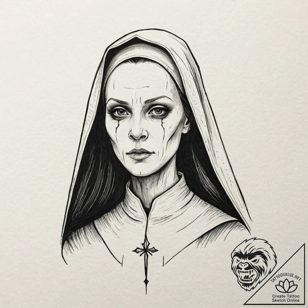 A linework tattoo of the valak demon nun from... - tattoo sketch (№1751859710_0, 07.07.2025 03:41) — tattoovalue.net