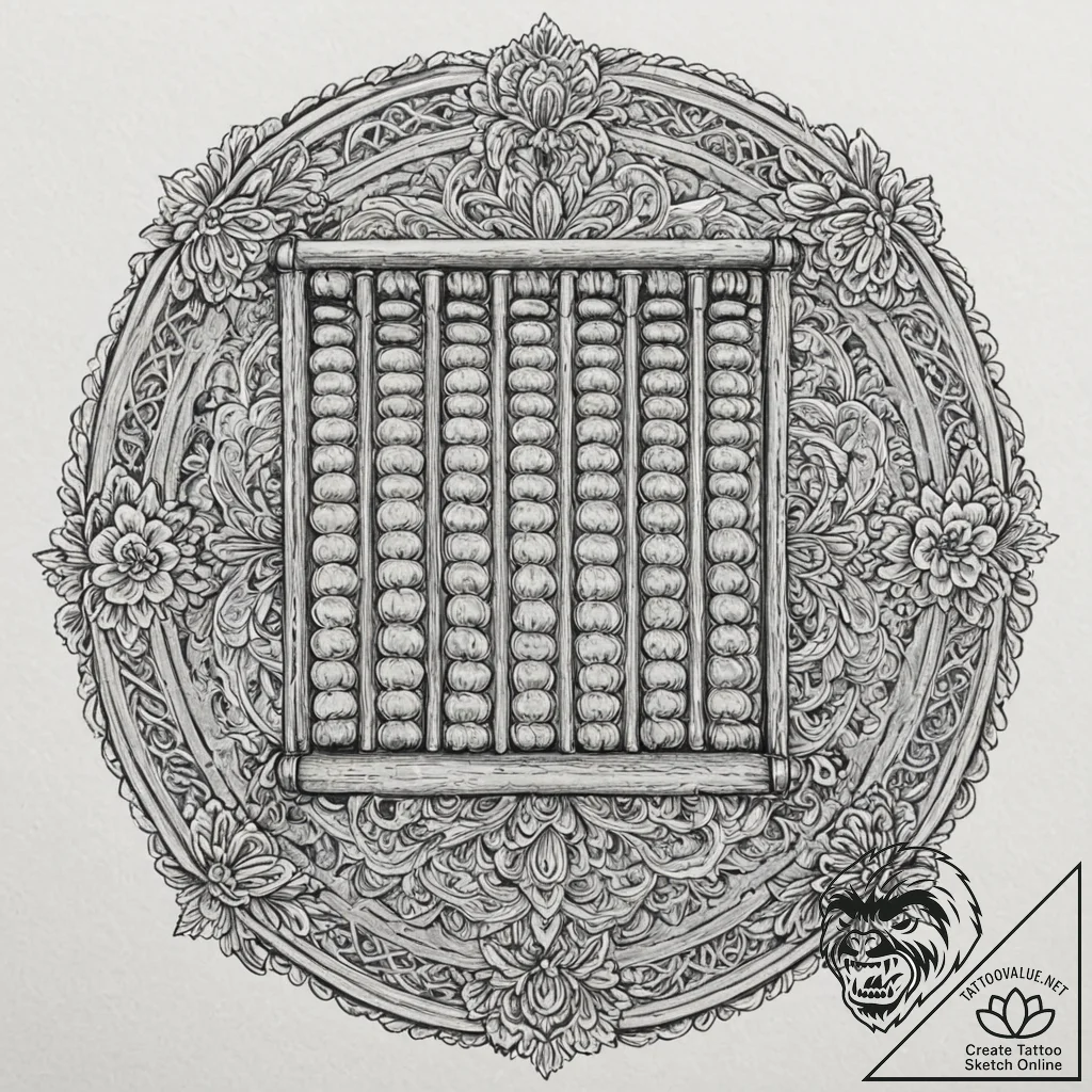 Abacus, tattoo line art, studio lighting pres... - tattoo sketch (№1751859796_0, 07.07.2025 03:43) — tattoovalue.net