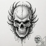 A dotwork tattoo of the predator’s skull and… – tattoo sketch (№1751860319_0, 07.07.2025 03:51) — tattoovalue.net