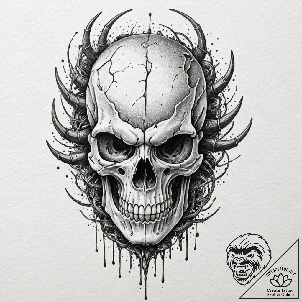 A dotwork tattoo of the predator's skull and... - tattoo sketch (№1751860319_0, 07.07.2025 03:51) — tattoovalue.net
