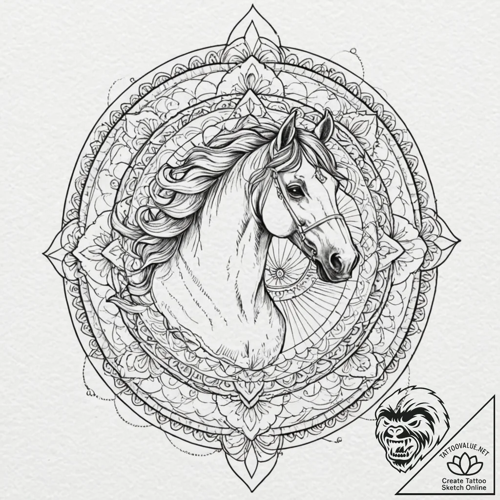 Horse, tattoo sketch design, black outline on... - tattoo sketch (№1751860491_0, 07.07.2025 03:54) — tattoovalue.net
