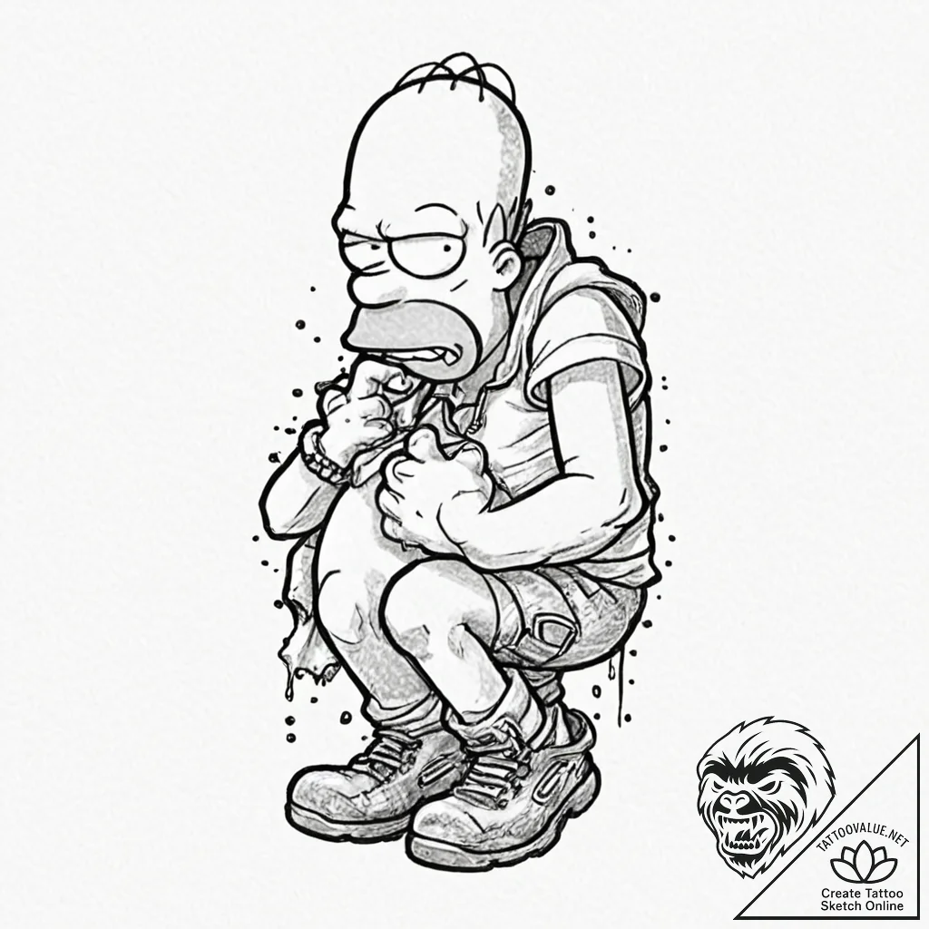 A trash polka tattoo of homer simpson strangl... - tattoo sketch (№1751860668_0, 07.07.2025 03:57) — tattoovalue.net