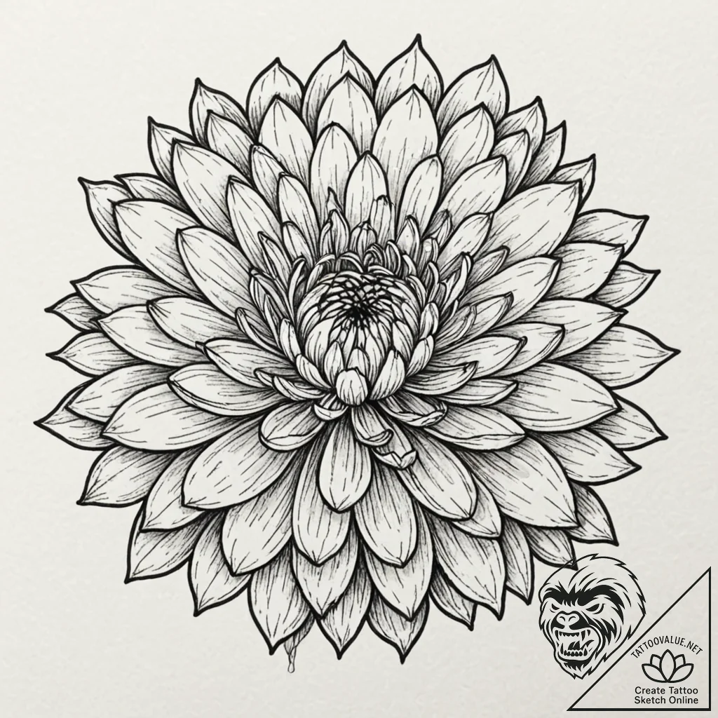 Chrysanthemum, tattoo sketch design, bold out... - tattoo sketch (№1751860755_0, 07.07.2025 03:59) — tattoovalue.net