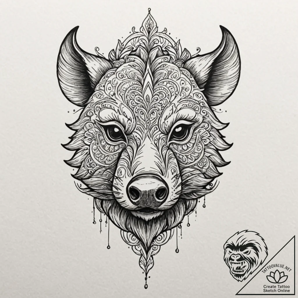 A linework tattoo of inosuke's boar mask,, ar... - tattoo sketch (№1751861283_0, 07.07.2025 04:08) — tattoovalue.net