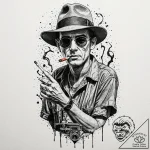 A trash polka portrait of hunter s. thompson… – tattoo sketch (№1751861370_0, 07.07.2025 04:09) — tattoovalue.net