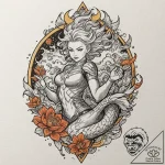A neo-traditional tattoo of captain marvel, g… – tattoo sketch (№1751861454_0, 07.07.2025 04:10) — tattoovalue.net