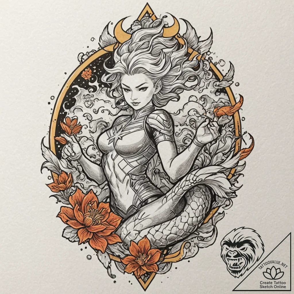 A neo-traditional tattoo of captain marvel, g... - tattoo sketch (№1751861454_0, 07.07.2025 04:10) — tattoovalue.net
