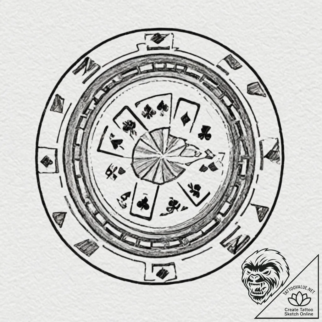 A poker chip, concept art for tattoo, minimal... - tattoo sketch (№1751861539_0, 07.07.2025 04:12) — tattoovalue.net