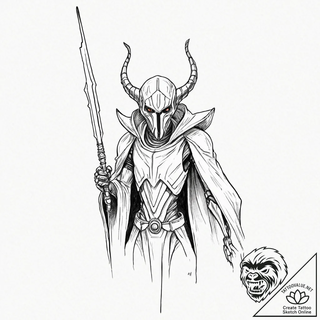 Trash polka sketch of general grievous with h... - tattoo sketch (№1751861628_0, 07.07.2025 04:13) — tattoovalue.net