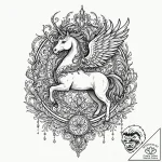 A carousel of mythical creatures (griffin, un… – tattoo sketch (№1751862391_0, 07.07.2025 04:26) — tattoovalue.net