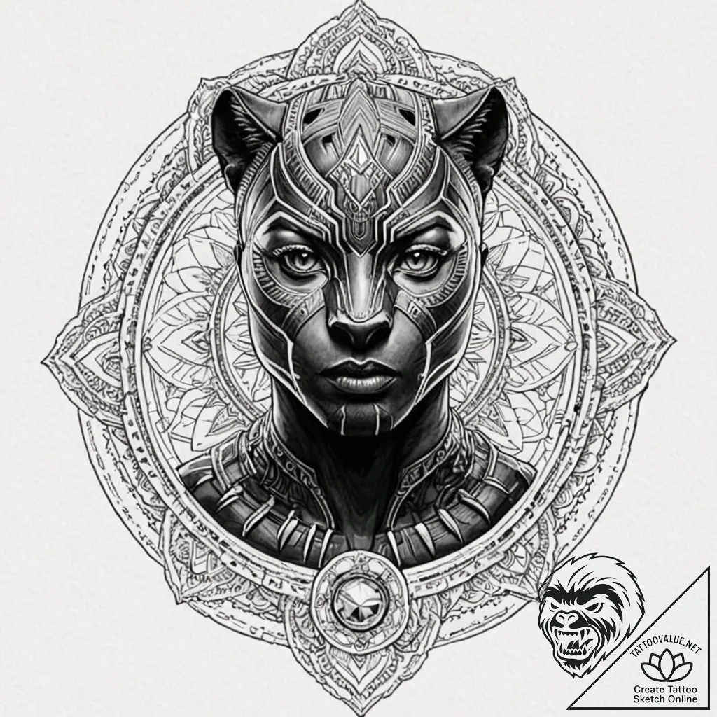A graphic novel portrait of black panther, "w... - tattoo sketch (№1751862560_0, 07.07.2025 04:29) — tattoovalue.net