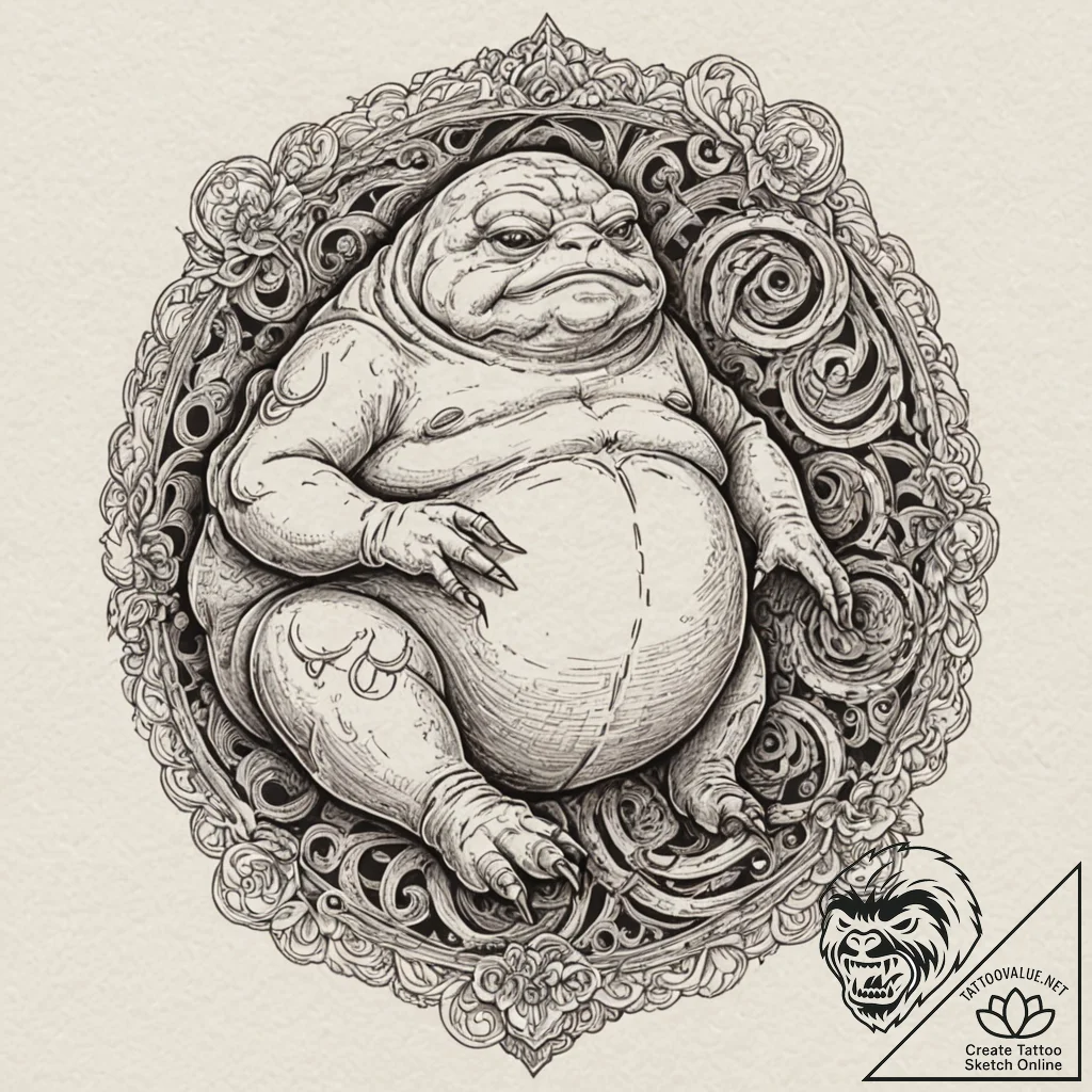Sketch of jabba the hutt, detailed and grotes... - tattoo sketch (№1751864192_0, 07.07.2025 04:56) — tattoovalue.net