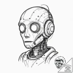 A linework tattoo of marvin the paranoid andr… – tattoo sketch (№1751864275_0, 07.07.2025 04:57) — tattoovalue.net