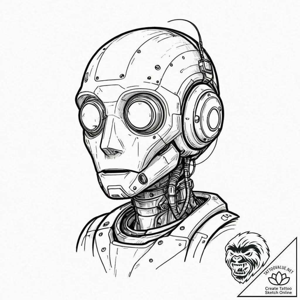 A linework tattoo of marvin the paranoid andr... - tattoo sketch (№1751864275_0, 07.07.2025 04:57) — tattoovalue.net
