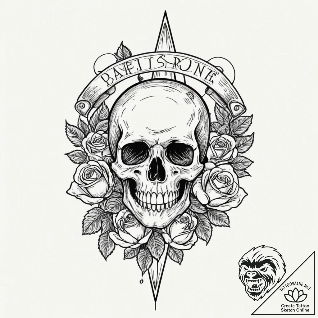Straight razor, concept art for tattoo, chica... - tattoo sketch (№1751864444_0, 07.07.2025 05:00) — tattoovalue.net