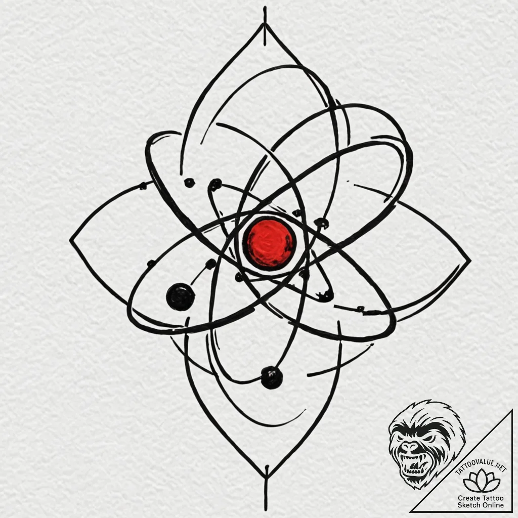 Atom, tattoo sketch design, blackwork tattoo... - tattoo sketch (№1751864949_0, 07.07.2025 05:09) — tattoovalue.net