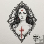 Morgan le fay, tattoo line art, black and red… – tattoo sketch (№1751865118_0, 07.07.2025 05:11) — tattoovalue.net