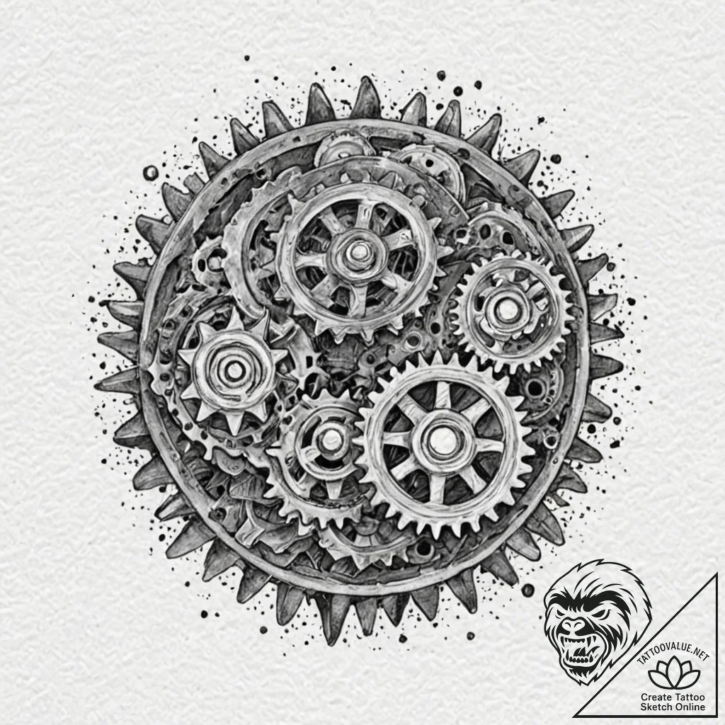 Gears, concept art for tattoo, studio lightin... - tattoo sketch (№1751865369_0, 07.07.2025 05:16) — tattoovalue.net